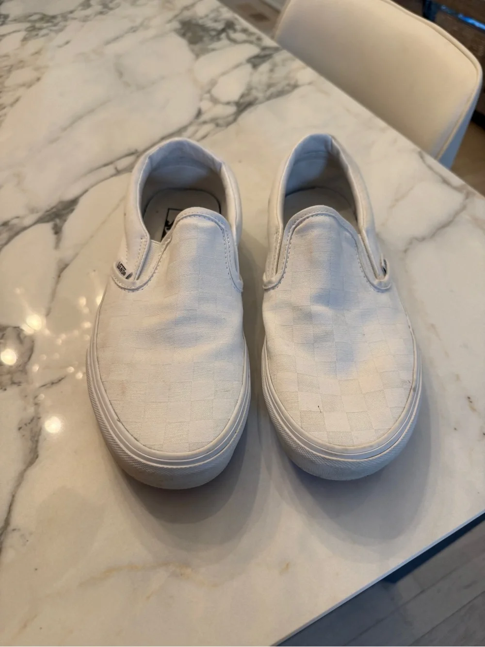 Vans White Slip-On Checkerboard Canvas Sneakers